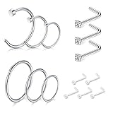 D.Bella Silver Nose Ring Hoop 18 Gauge-Nose Ring Hoop 8mm 10mm 12mm Nose Screws and Clear Nose Studs
