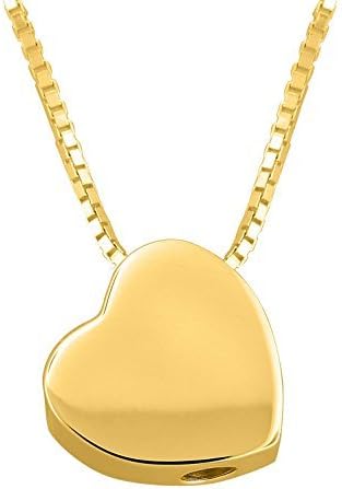 18k Gold Plate on Sterling Silver Heart Urn Pendant with 18k Gold Plate on Brass Box Chain, 18 inch