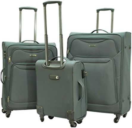 Ez Luggage Travel Gear 3 Piece Super Light Spinner Expandable Suitcase Set with Built in Tsa Locks (Grey)
