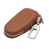 Genuine Cow Leather Zipper Bag Holder for FORD LINCOLN Smart Remote Key Brown 5 Button