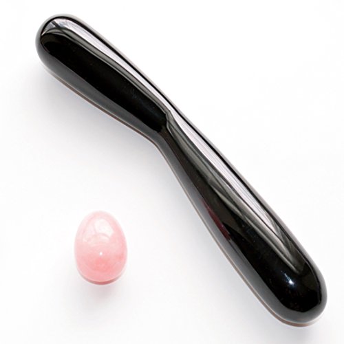 Rose Quartz Yoni Egg and Black Obsidian Stone Wand Bundle, For Training, Crystal Energy Healing, Meditation, and Massage