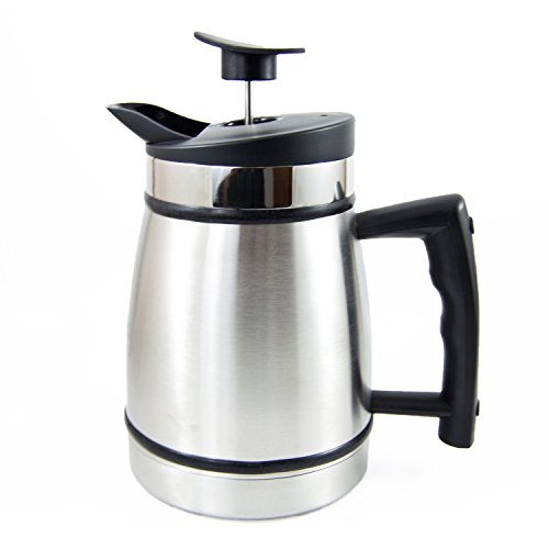 Click Here to See More Images French Press Table Top Coffee and Tea Maker Carafe with Brü-Stop Technology - 32 oz - Stainless Steel - Brushed Steel