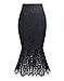 KIMILILY Classic Elastic Waist Black Lace Midi Bodycon Pencil Fluted-Hem Skirt