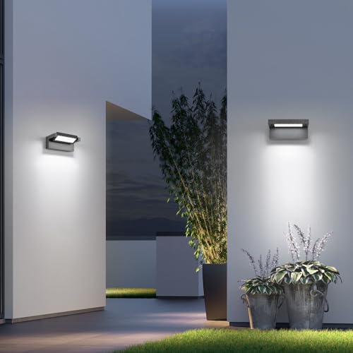 KUKAK 22W LED Indoor and Outdoor Wall Light, IP65 Waterproof 6500K Cool White, Outdoor Wall Light with 350° Swivel Panel for Garden, Terrace, Balcony, Dark Grey