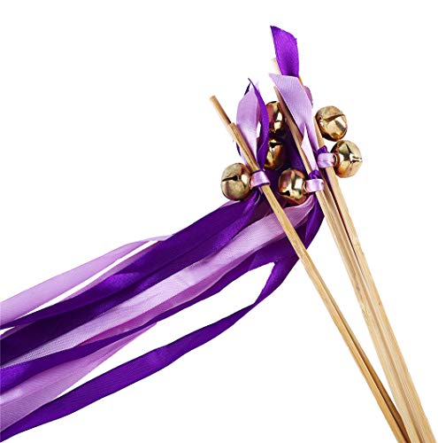 Wishprom 30 Ribbon Wands Gold Bells Wedding Party Activities Divinity Braid Send Off Bells (Purple, Gold)