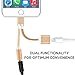 Portable iPhone 7 Audio and Lightning Charger Adapter, Braided Lightning to 3.5mm Headphone Adapter Splitter + Lightning Charger Port iOS 10.3 Compatible for iPhone 7 / 7 Plus (Gold)
