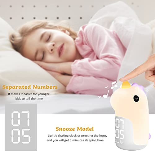Kids Alarm Clock,Cute Unicorn Alarm Clock for Kids,Bedside Clock with