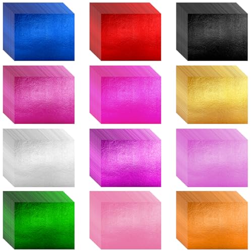 240 PCS Colorful Shiny Gold Leaf Sheets, 12 Colors Foil Sheets for Crafts, Arts Decoration, DIY Crafts, Furniture, Nails, Paintings (3.7×3.1inch)