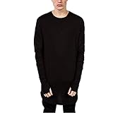 OLRIK Mens High Street Fashion Hipster Long Sleeve Crewneck T-shirt Black L