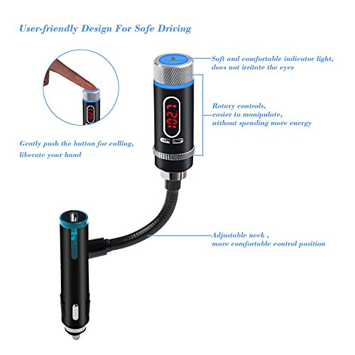 Bluetooth FM Transmitter, Wireless Bluetooth Radio Adapter Handsfree Car Kit with USB Charger - Hands-Free Calling Music Control for Any Smart Phones with 3.5mm Audio Plug