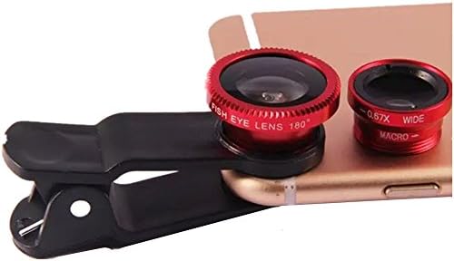 Universal Type Camera Lens Kit Professional 3in1 Lens 0.67x Macro Lens + 0.67x Wide Angle Lens + 180° Fisheye Lens for iPhone Samsung Galaxy LG Android &amp; Most Smartphones (HD Glass Red)