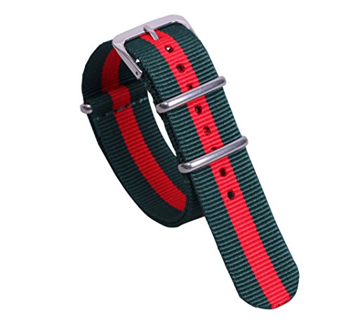 20mm Army Green/Red Delicate Preppy Look Men's One-piece NATO style Nylon Perlon Watch Bands Straps