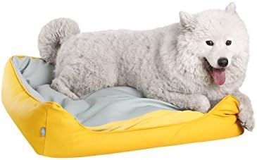 SEPETTY Silicone Leather Waterproof All Season Pet Dog Cat Bed with Removable &amp; Easy to Clean Cover Nonslip Bottom for Small Medium Large Dog Cat (S, Yellow)