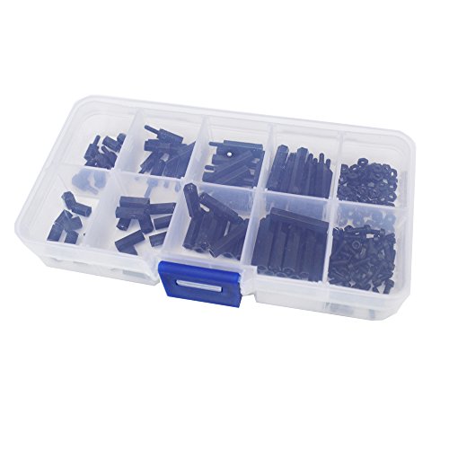 M2 Male To Female Nylon Hex Standoff Plastic Thread Motherboard Spacer Prototyping Accessories For PCB, Quadcopter Drone, Computer & Circuit Board Assortment Kit;Black