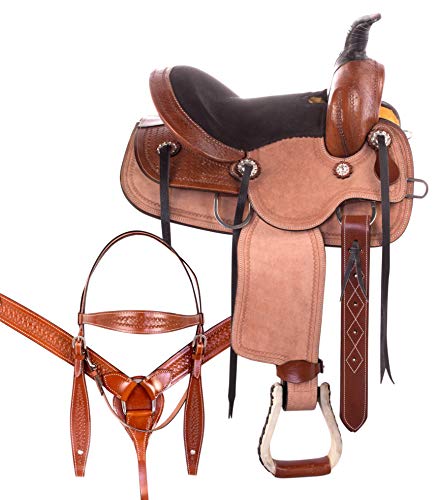 AceRugs Children Roping Horse Saddle Western Rough Out Youth Barrel Racing Package Headstall REINS Breast Collar (Rough Out, 13)