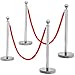 Yaheetech 4pcs Stainless Steel Stanchion Posts - 6.6FT Extended Red Velvet Rope Retractable Safety Barriers with Stable Base for Party Supplies Theater Hotels Clubs Museums, Silver