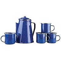 Stansport 8 Cup Enamel Percolator with Four Enamel Mugs, 12-Ounce