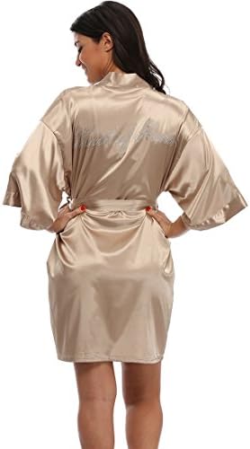Bride Bridesmaid Robes for Bridal Party Silky Getting Ready Bathrobe Satin Wedding Dressing Gown with Rhinestones