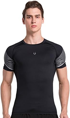 VANSYDICAL Men's Compression Running Fitness Short Sleeves T-Shirt Base Layer Workout Tee Quick Dry Breathable Sportwear