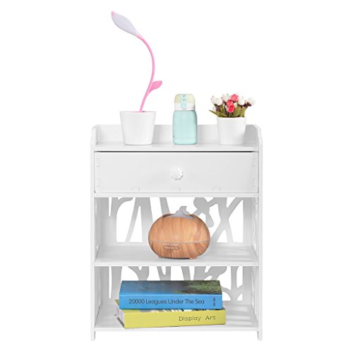 Finether Modern Night Stand Waterproof Wood Plastic Composite End Table Display Bedside Table Furniture Storage Shelf with Removable Drawer for Bedroom and Living Room, White - Thumbnail 4