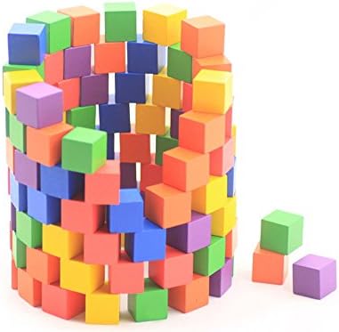 KiHomy Early Childhood Wooden Building Block Toys, Colorful Wood Cubes for Crafts and Carving, 180 pcs