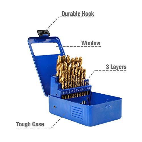 WORKPRO Drill Bit Set, 29-piece Titanium Twist Drill Bits Kit, 1/16-inch to 1/2-inch with Durable Metal Case