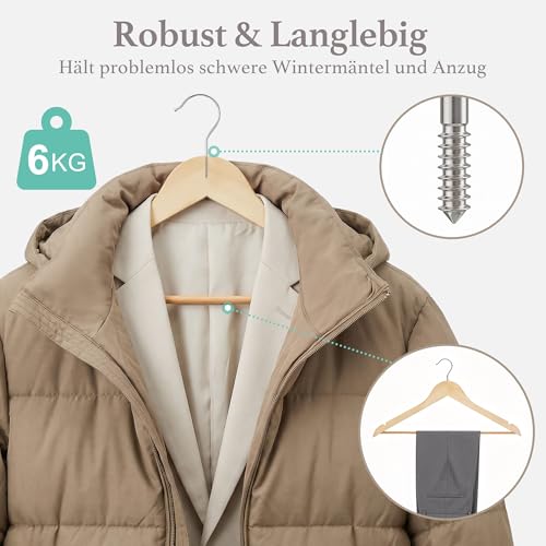 HOUSE DAY Wooden Clothes Hangers, Pack of 20, Natural Wooden Clothes Hangers with 360° Rotating Hook & Non-Slip Notches, Sturdy Wooden Hangers for Jackets, Shirts & Coats - Clothes Storage