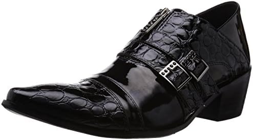 Endevice Men's Enamel Feel Embossed Double Belt Dress Shoes, Black, 42 EU (US Men's 9-9.5 M)