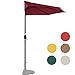 Sundale Outdoor 9 Feet Steel Half Umbrella Table Market Patio Umbrella with Crank and Strap for Garden, Deck, Backyard, Pool, 5 Steel Ribs, 100% Polyester Canopy (Red)