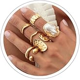 LKingel Chunky Gold Rings for Women Stackable Baroque Pearl Ring Opening Adjustable Chunky Knuckle Rings Pearl Flower Ring Set for Women