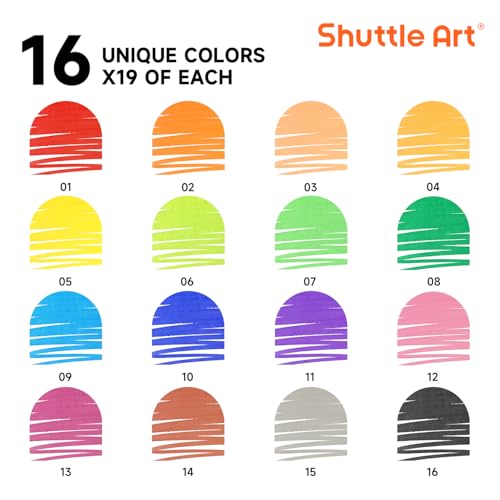 Shuttle Art 304 Pack Washable Markers, 16 Assorted Colors Broad Line Conical Tip Large Markers Bulk with a Box, Bonus Caps, Home Classroom School Supplies for Toddlers Kids Adults Students Teachers