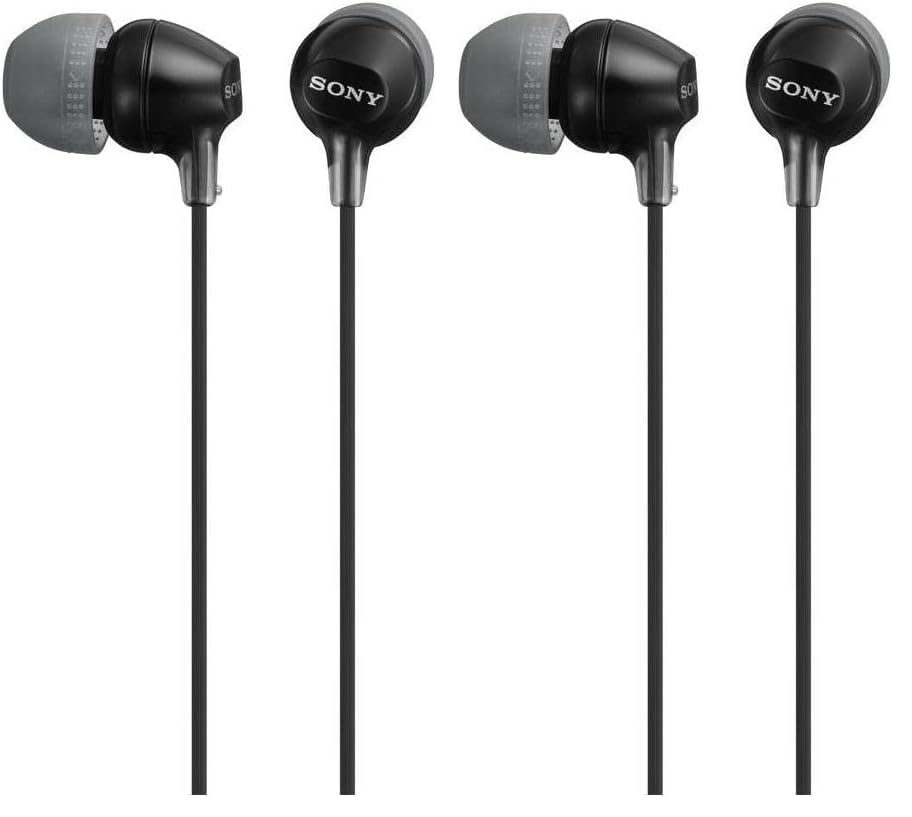 Sony MDREX15LP in-Ear Earbud Headphones, Black, Model Number: MDREX15LP/B (Pack of 2)
