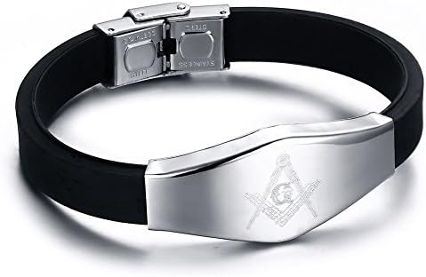 Stainless Steel Black Silicone Bracelet with Masonic Symbol