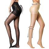 HONENNA 2 Pair Compression Shaping Pantyhose Control Top Semi Opaque Tights Push Up (Medium, Black+Nude)