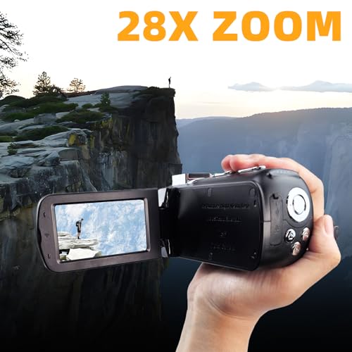 Flylin 4K HD Video Camera, 28X Digital Zoom Camcorder Vlogging Camera with Night Vision, WiFi 3” IPS Touchscreen Video Recorder for YouTube, Record Memories, Moments (Black)