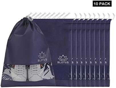 Blotus 10 Pcs Shoe Travel/Storage Bags, Non-woven Drawstring Shoe Organizer Packing Bags, with Clear View Window, X-Large Size (17.7 x 13.7 inches)