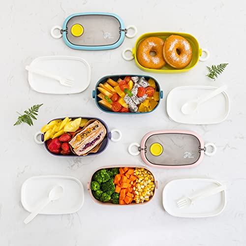 Lille Home 2-Tier Stackable Plastic Leakproof Microwavable Bento Lunch Box/Jumbo Size Food Container with Cutlery Set, BPA Free, 54oz (Blue)