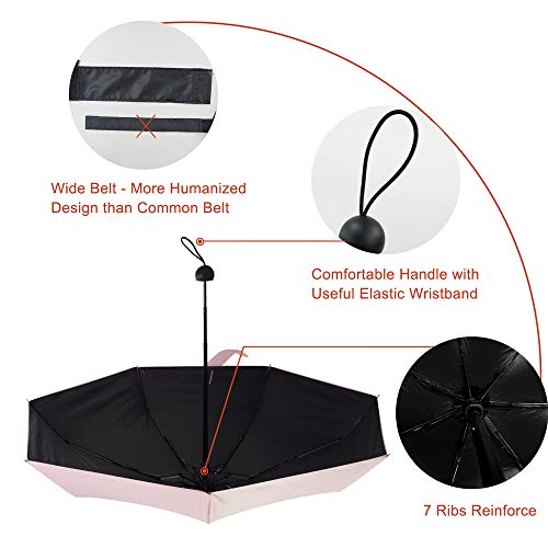 Lejorain Small Pocket Compact Travel Parasol Umbrella for Women - Small&Portable Collapsible Umbrella with 95% UV Protection(pink)