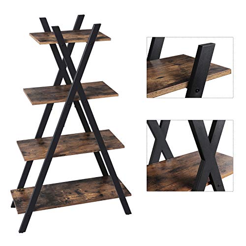 image for VASAGLE Industrial Ladder Shelf, 4-Tier Bookshelf, Storage Rack Unit f