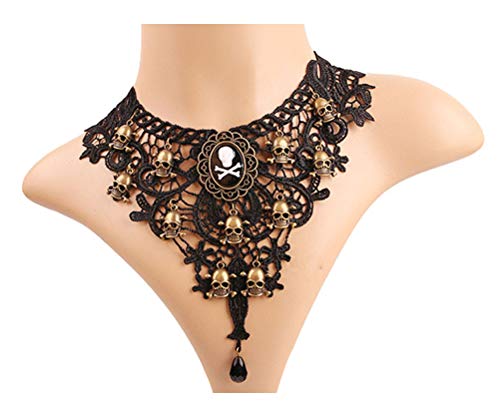 Charm.L Grace Black Lace Gothic Lolita Skull Pendant Choker Necklace Wedding Halloween Accessories - Thumbnail 6