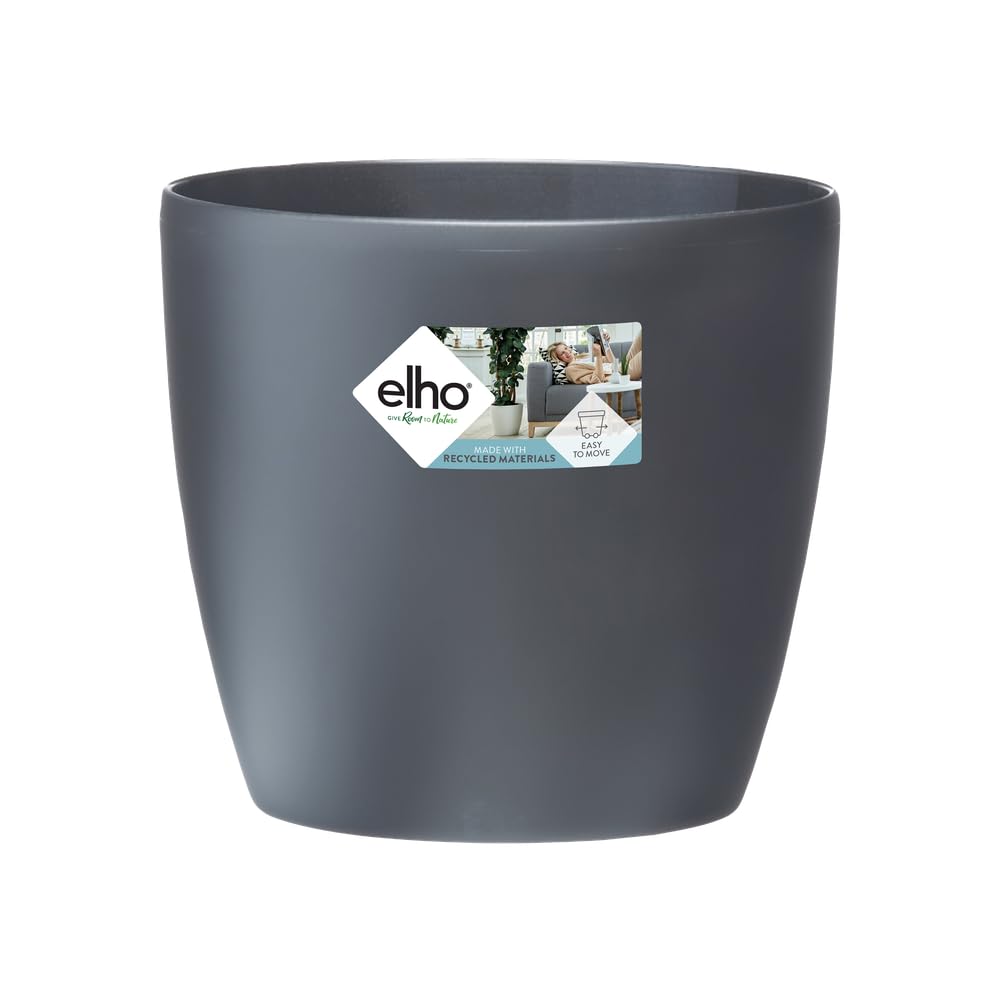 elho Brussels Round Wheels 35 - Large Plant Pot Indoor - 100% Recycled Plastic - Ø 35.0 x H 33.0 cm - Black/Anthracite — image 1