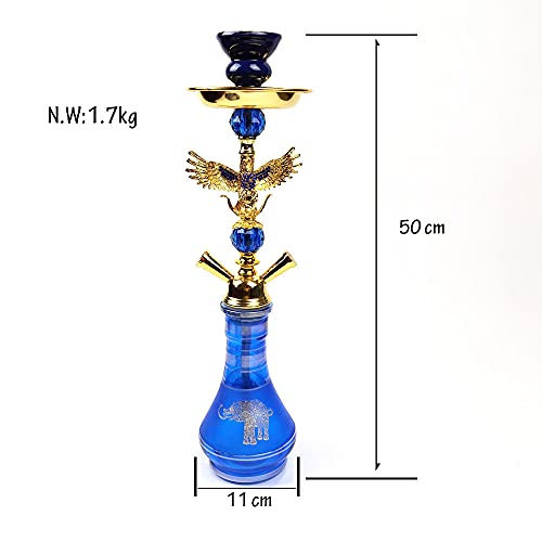 Kitguard,Integral Hookah Set,Water Pipes for Smoking,Steel & Acrylic Shisha, Two Hoses (Horse & Elephant） (Blue 2)