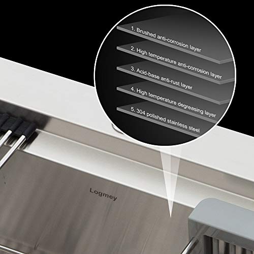 Logmey 30 Inch Drop -in Topmount Sink Ledge Workstation Single Bowl 18 Gauge Stainless Steel Kitchen Sink - Thumbnail 5