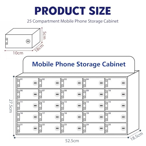 Kensbro 25 Slots Cell Phone Storage Box with Door Locks and Keys Acrylic for Office School Classroom