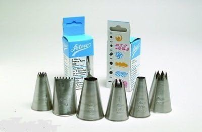 Ateco 6 Pc Pastry Tube Decorating Tips Set French, Closed Star, Plain, Weave