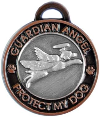 Pet Collar Charm, Guardian Angel Dog, Antique Silver/Copper