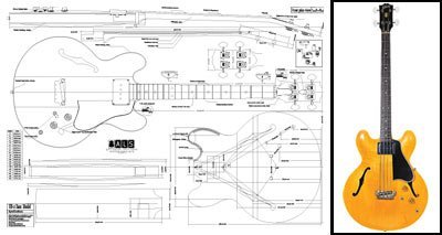 Plan of EB-2 335-Style Hollowbody Bass - Full Scale Print