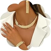 JAGWQRK Chunky Punk Necklace Earrings Bracelet Set Cuban Link Thick Snake Choke Necklace Jewelry for Women