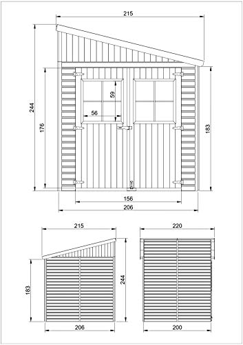 TIMBELA Holz Gartenschuppen (ohne Seitenwand) - Abstellkammer mit Fenstern - H244x211x220 cm/4 m2 Naturholz-Shiplap… – Bild 6