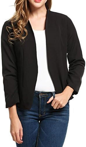 Zeagoo Women Casual Basic Work Office Blazer Open Front Ruffle Sleeve Cardigan Jacket
